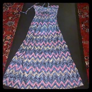 SKY Sundress halter blue pink grease long